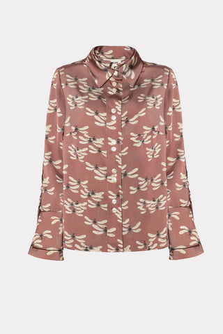 Designer Dragonfly Satin Shirt Terracotta Pink