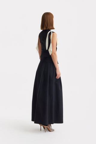 Designer Fitted Sleeveless Top, Floral Accent - Black