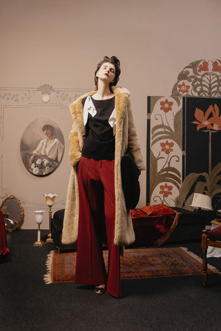 Designer Fitted Sleeveless Top, Floral Accent - Black