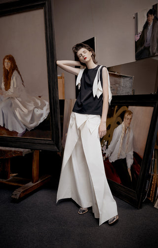 Designer Fitted Sleeveless Top, Floral Accent - Black