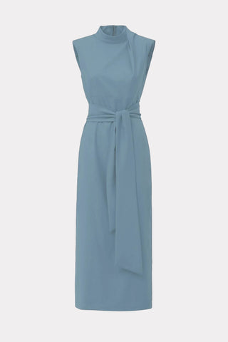 Designer Long Dress With Mock Neck Solid Light Blue