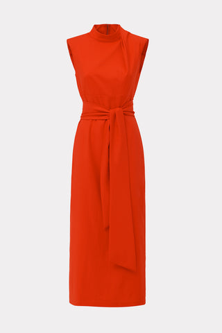 Designer Long Dress With Mock Neck Solid Orange