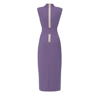 Designer Long Dress With Mock Neck Solid Pale Violet