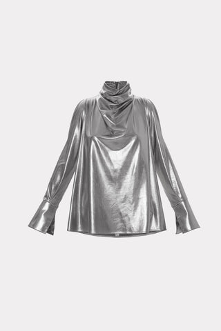Designer Longsleeve Blouse Metallic Silver