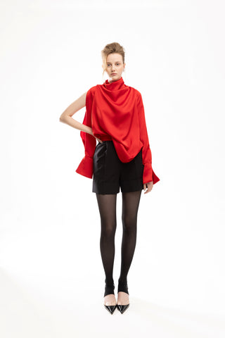 Stylish High-Waisted Red Waistband Shorts Black