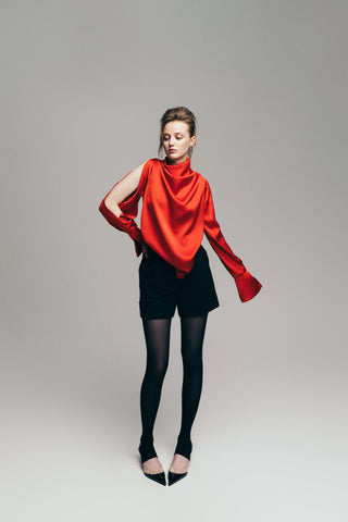 Stylish High-Waisted Red Waistband Shorts Black