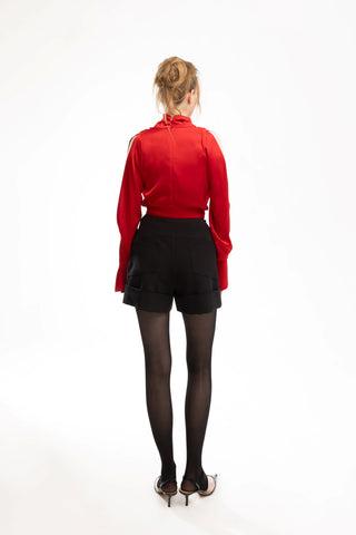 Stylish High-Waisted Red Waistband Shorts Black