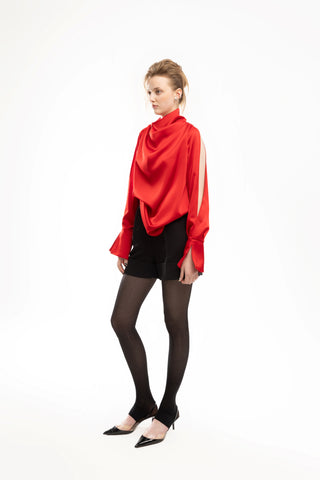 Stylish High-Waisted Red Waistband Shorts Black