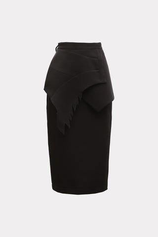 Designer Midi Straight Skirt With Wrap Detail Black