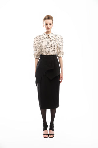 Designer Midi Straight Skirt With Wrap Detail Black