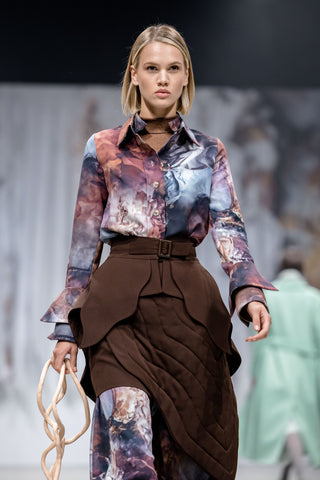 Artistic Design Long-Sleeve Shirt Abstract Print Brown