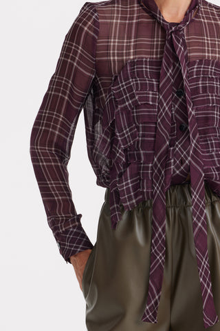 Designer Sheer Plaid Сhiffon Shirt Burgundy
