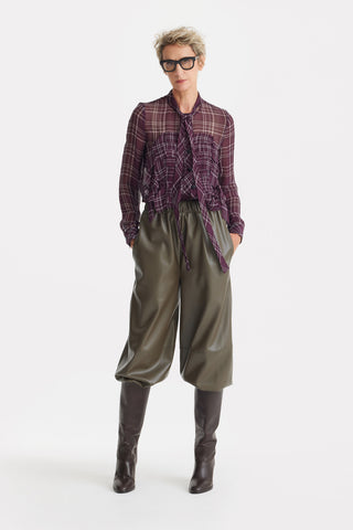 Designer Sheer Plaid Сhiffon Shirt Burgundy