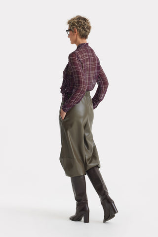 Designer Sheer Plaid Сhiffon Shirt Burgundy