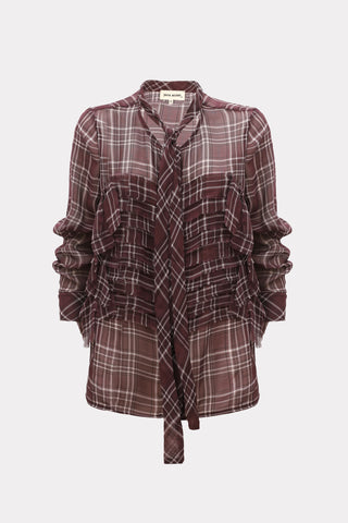 Designer Sheer Plaid Сhiffon Shirt Burgundy