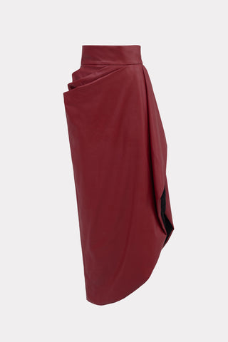 Designer Soft Faux Leather Asymmetrical Midi Skirt Red