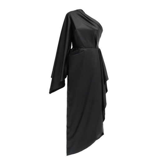 Designer Soft Faux Leather Midi Dress Black