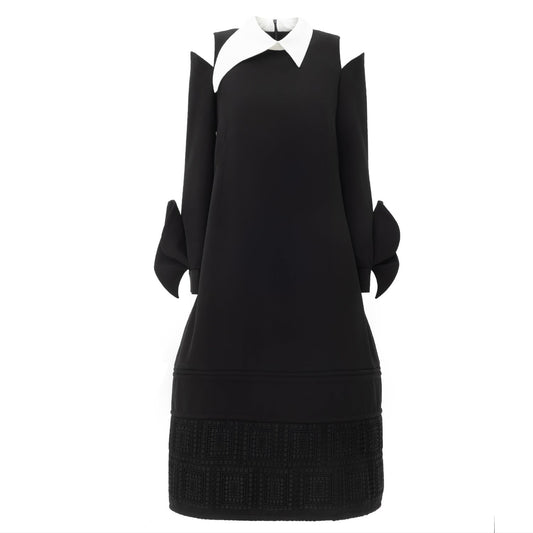 Designer Trapeze Dress With Unique Detailing Black