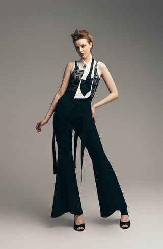 Detachable Shirt Collar With Sculptural Tie White