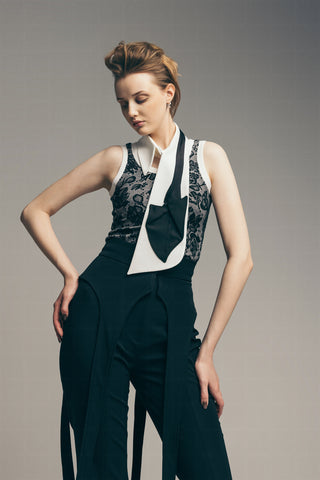 Detachable Shirt Collar With Sculptural Tie White