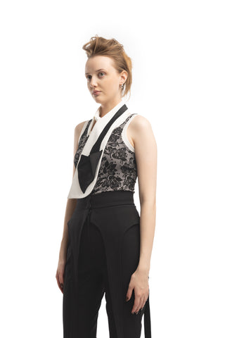 Detachable Shirt Collar With Sculptural Tie White