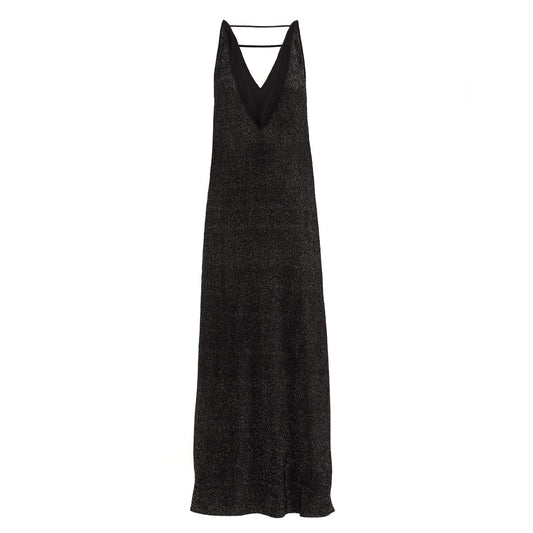 Double V-Neck Evening Gown Maxi Dress Black