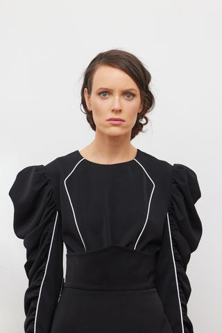 Dramatic Black Top With Voluminous Sleeves Black
