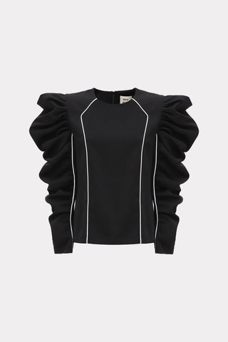Dramatic Black Top With Voluminous Sleeves Black