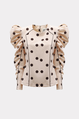 Dramatic Top With Voluminous Sleeves Polka Dot Beige