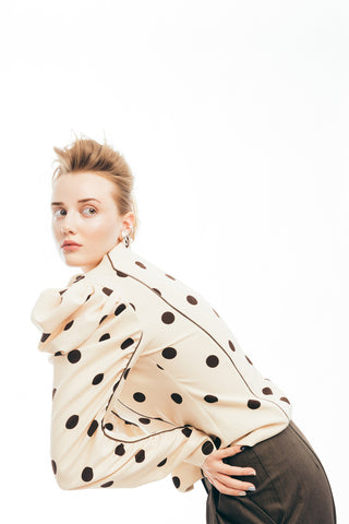 Dramatic Top With Voluminous Sleeves Polka Dot Beige
