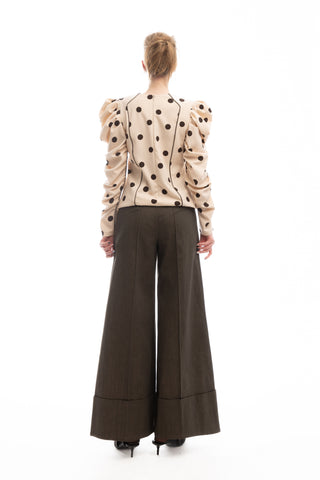Dramatic Top With Voluminous Sleeves Polka Dot Beige