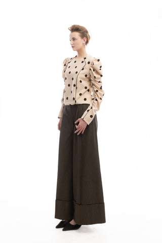 Dramatic Top With Voluminous Sleeves Polka Dot Beige