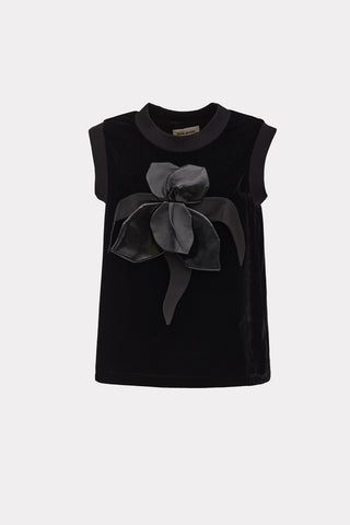 Dressy Velvet Sleeveless Blouse With Decor Black