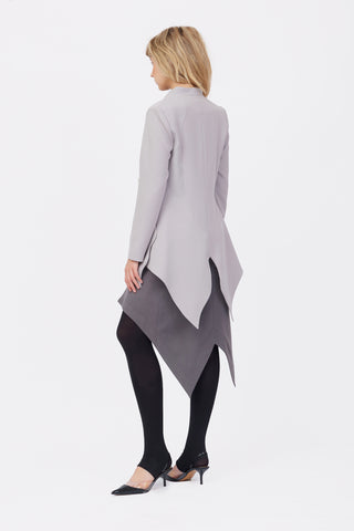 Elegant Blazer With Curved Hem Beige-Gray