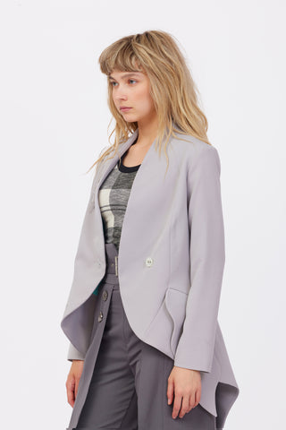 Elegant Blazer With Curved Hem Beige-Gray