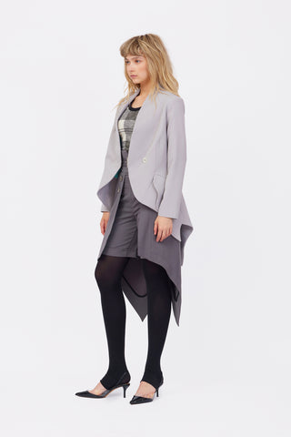 Elegant Blazer With Curved Hem Beige-Gray