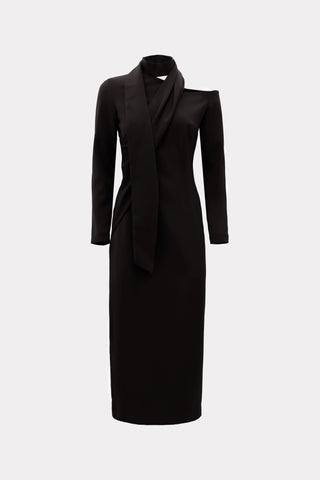 Elegant Evening Open Shoulder Midi Dress Black