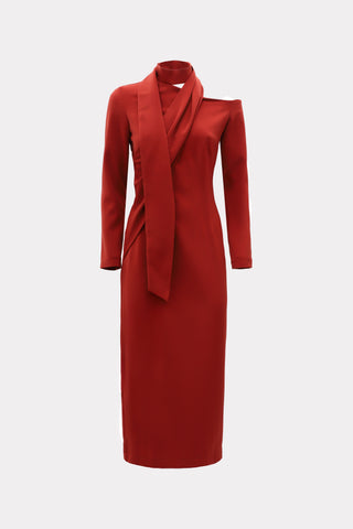 Elegant Evening Open Shoulder Midi Dress Terracotta