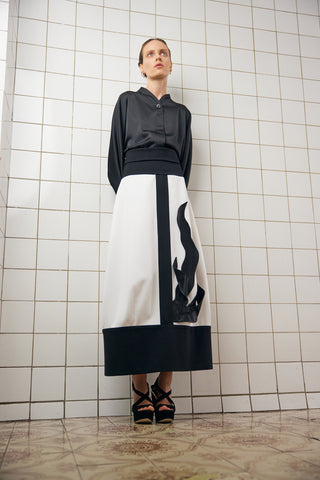 Elegant Flared Midi Skirt White Black