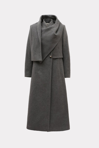 Elegant Long Draped Transformer Mid-Season Coat – Grey