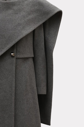Elegant Long Draped Transformer Mid-Season Coat – Grey