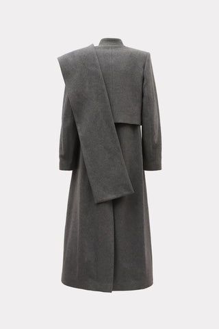 Elegant Long Draped Transformer Mid-Season Coat – Grey