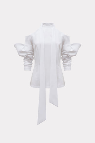 Elegant Summer Off-Shoulder Blouse With Neck Ties White