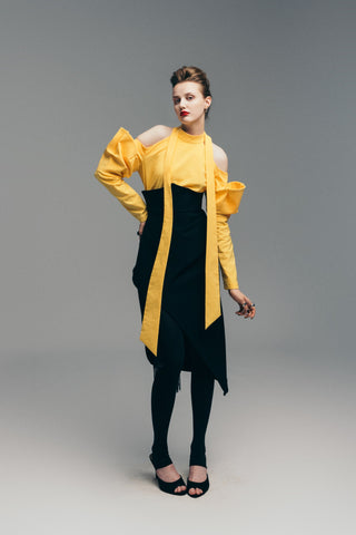 Elegant Summer Off-Shoulder Blouse With Neck Ties Yellow