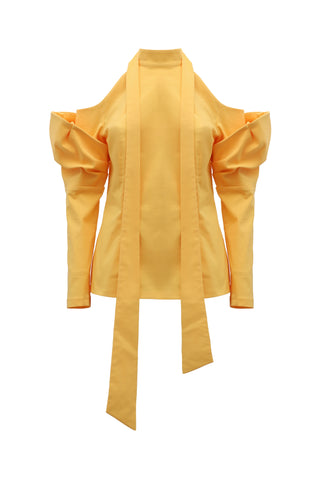 Elegant Summer Off-Shoulder Blouse With Neck Ties Yellow