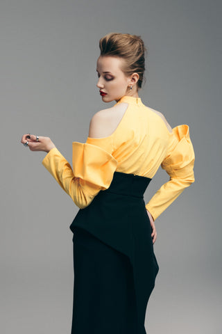 Elegant Summer Off-Shoulder Blouse With Neck Ties Yellow