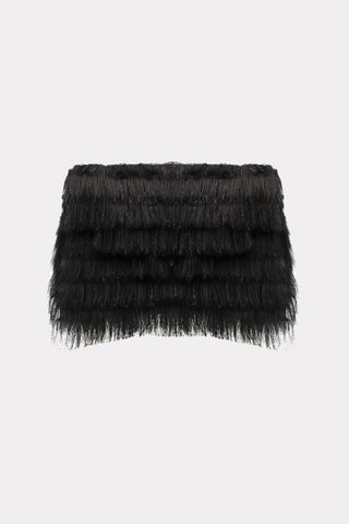 Textured Fringe Envelope Clutch Bag - Black
