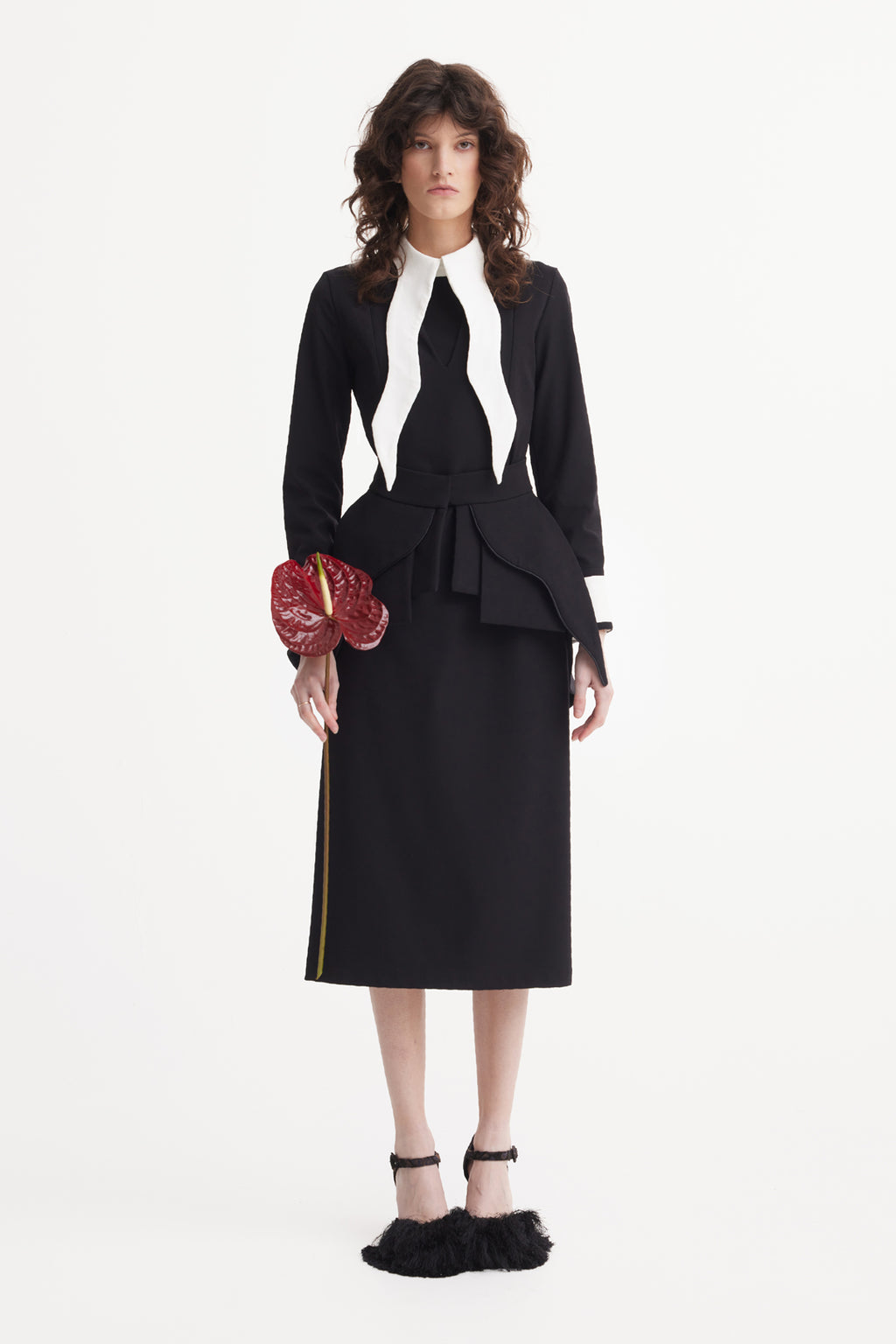 Evening Peplum Belted Dress Black