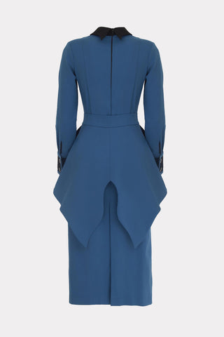 Evening Peplum Belted Dress Blue - Two-Piece Set