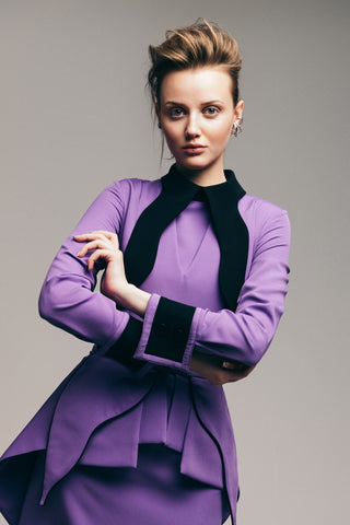 Evening Peplum Belted Dress Lavander - Two-Piece Set